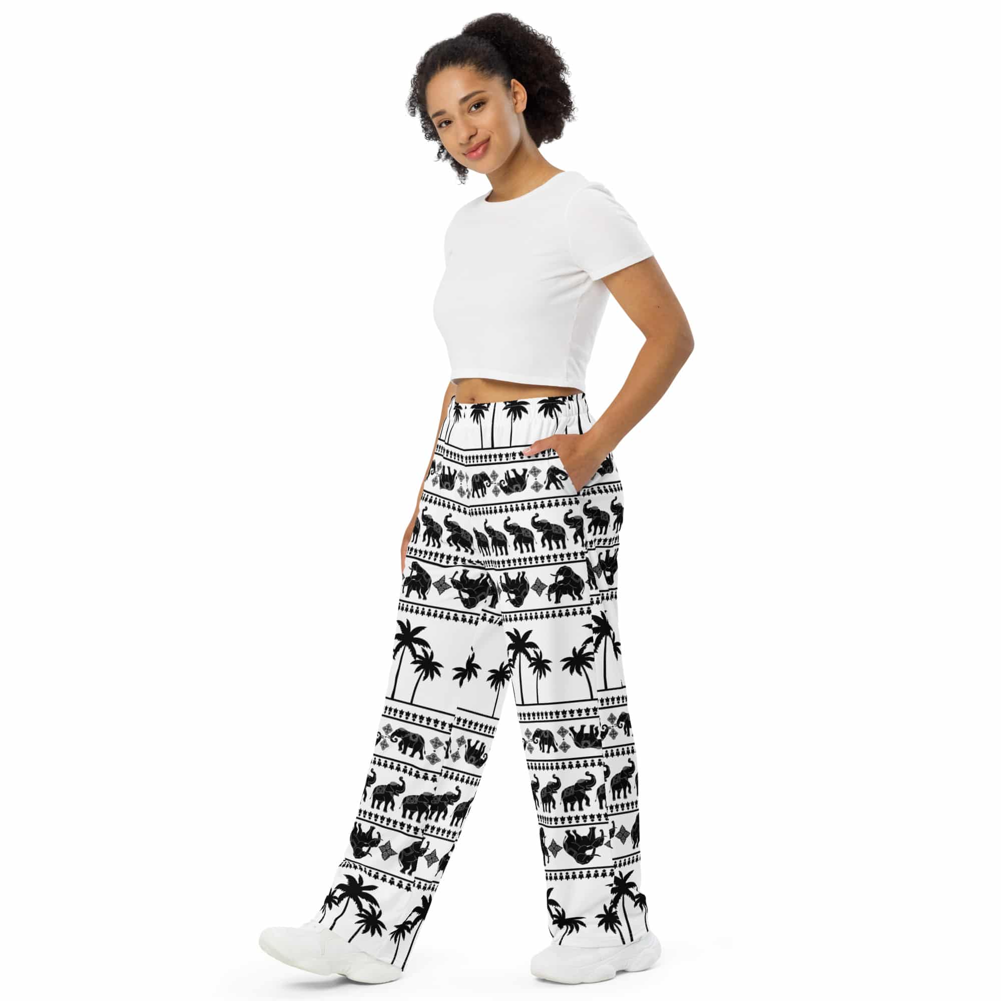 Our exclusive Thai Elephant design. All-over print unisex wide-leg pants